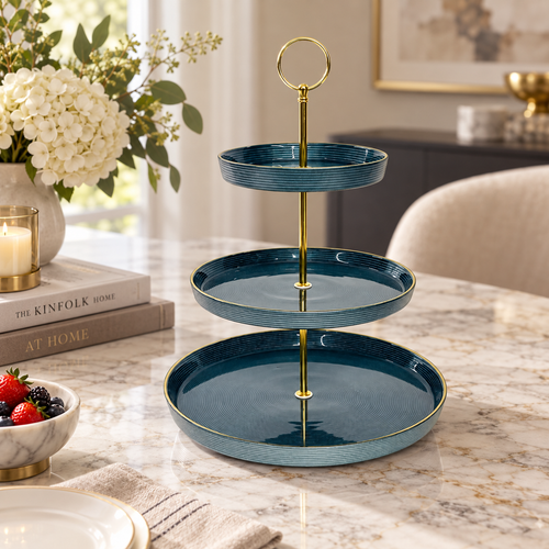 Royal Ocean Textured 3 Tiered Ceramic Platter