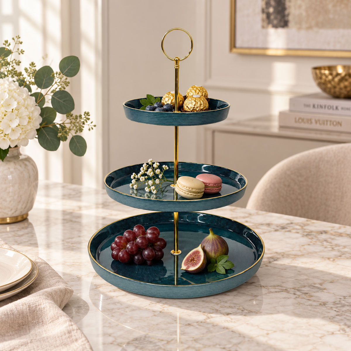 Royal Ocean Textured 3 Tiered Ceramic Platter
