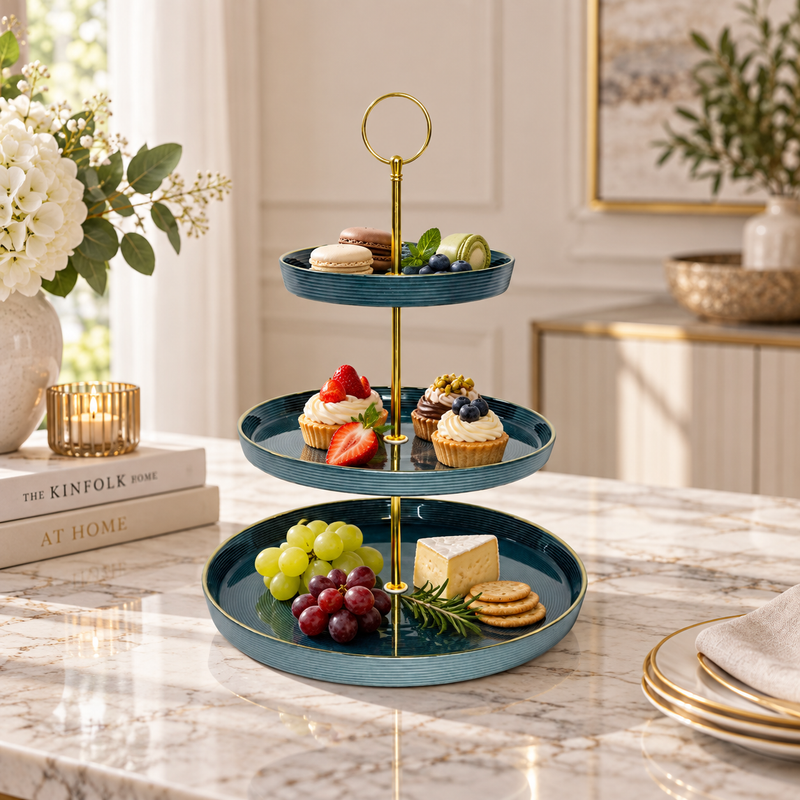 Royal Ocean Textured 3 Tiered Ceramic Platter