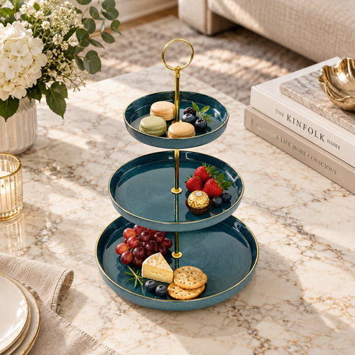 Royal Ocean Textured 3 Tiered Ceramic Platter