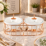Rose Gold 2 Piece Ceramic Chafing Dish Set with Tealight Warmers