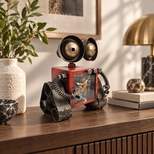 Vintage Metal Robot Desk Clock