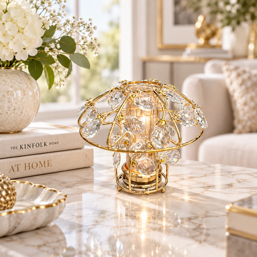 Mushroom Crystal Gem & Gold Candle Holder