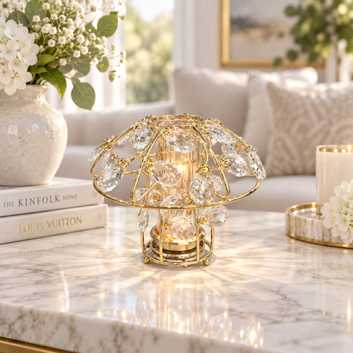 Mushroom Crystal Gem & Gold Candle Holder