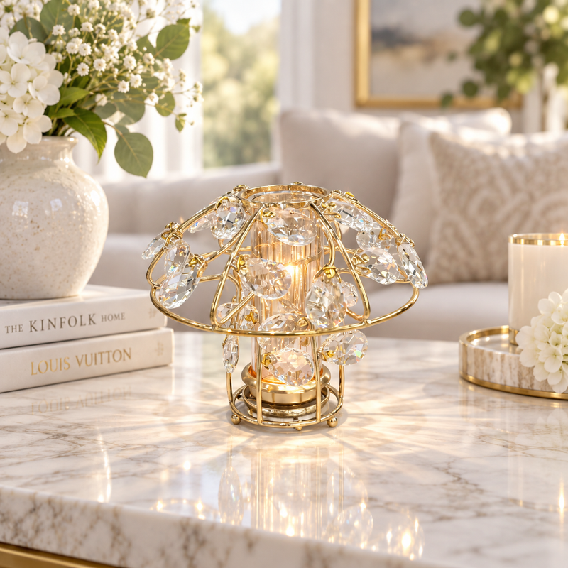Mushroom Crystal Gem & Gold Candle Holder