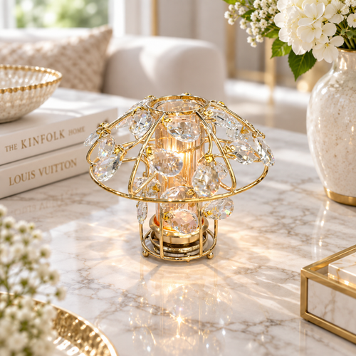 Mushroom Crystal Gem & Gold Candle Holder