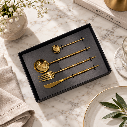 Modern Mirror Finish Gold Cutlery Set of 4