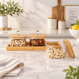 Elegant Glass Jars Set with Bamboo Tray Set of 3