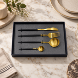 Luxe Matte Black and Gold Cutlery Set 4 Piece
