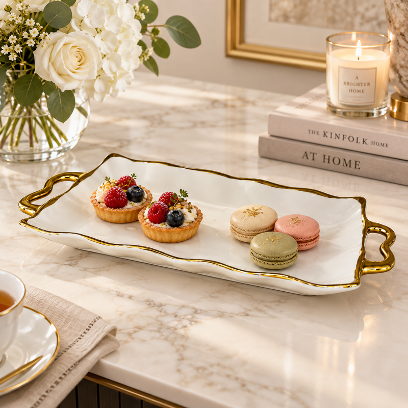 Elegant Gold Edges Ceramic Serving Platter