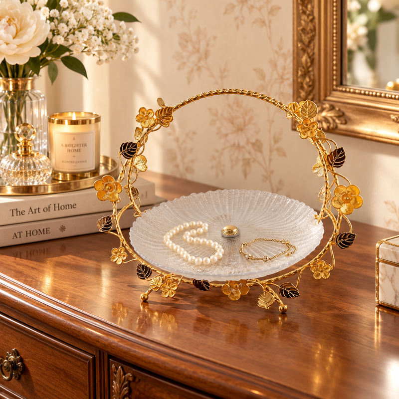 Floral Wreath Crystal Glass Fruit & Dessert Platter