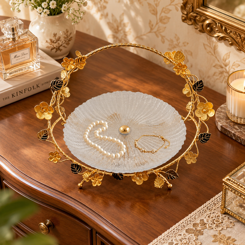 Floral Wreath Crystal Glass Fruit & Dessert Platter
