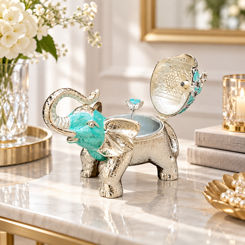Royal Blue Silver-Plated Elephant Figurine Serving Jar