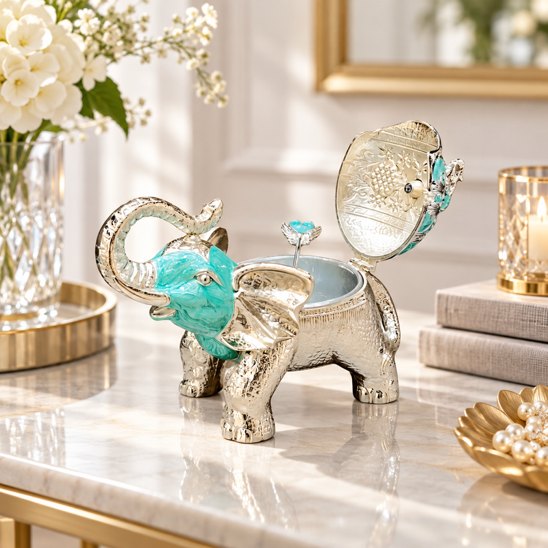 Royal Blue Silver-Plated Elephant Figurine Serving Jar