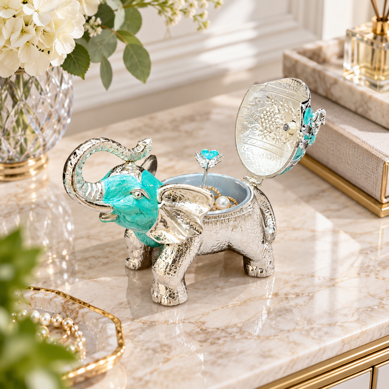 Royal Blue Silver-Plated Elephant Figurine Serving Jar