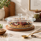 Oval Clear Glass Casserole Dish with Lid & Handles