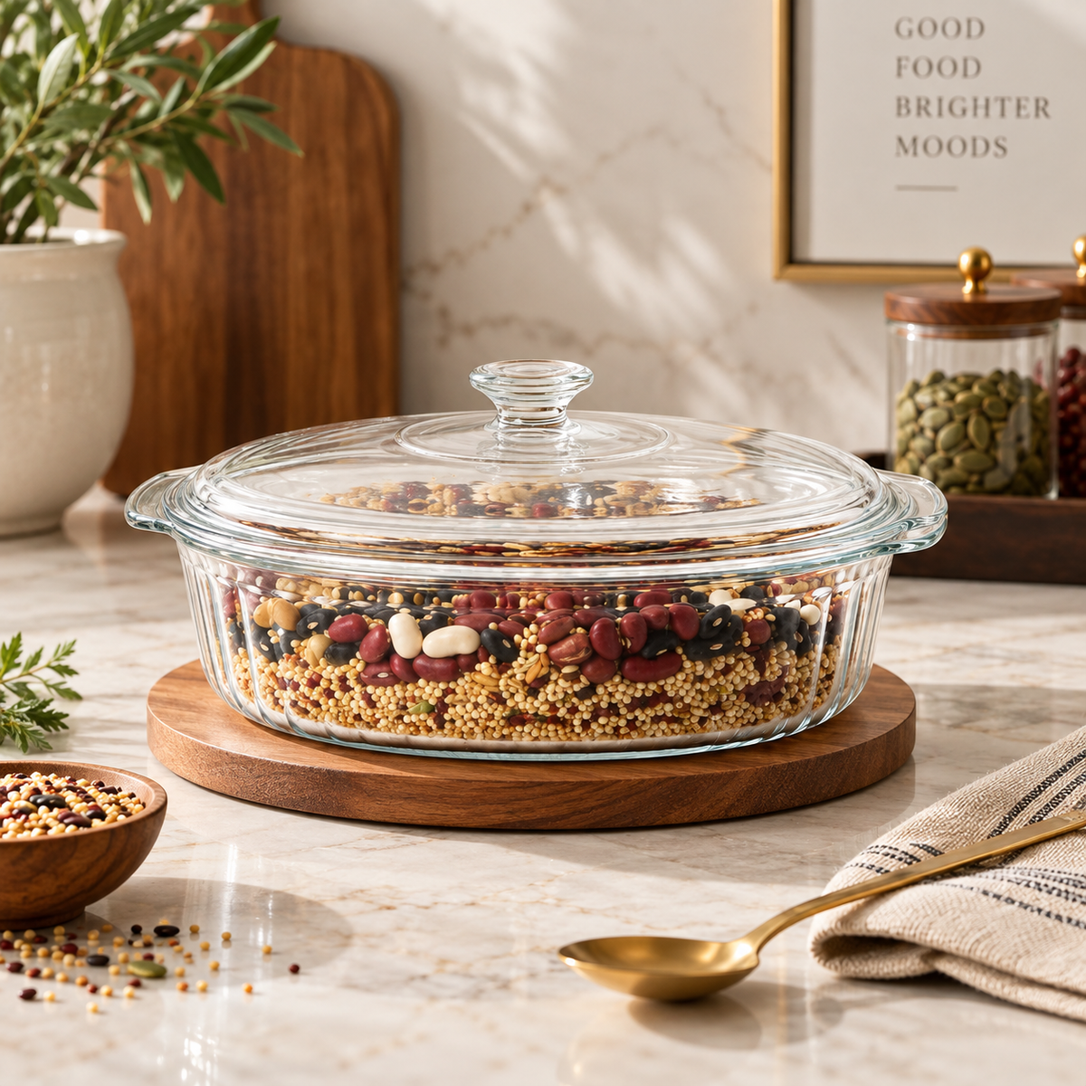 Oval Clear Glass Casserole Dish with Lid & Handles