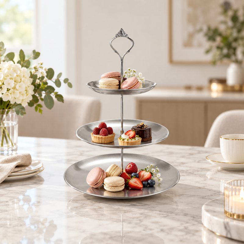 Apex 2 Tier Brushed Silver Patisserie Tower