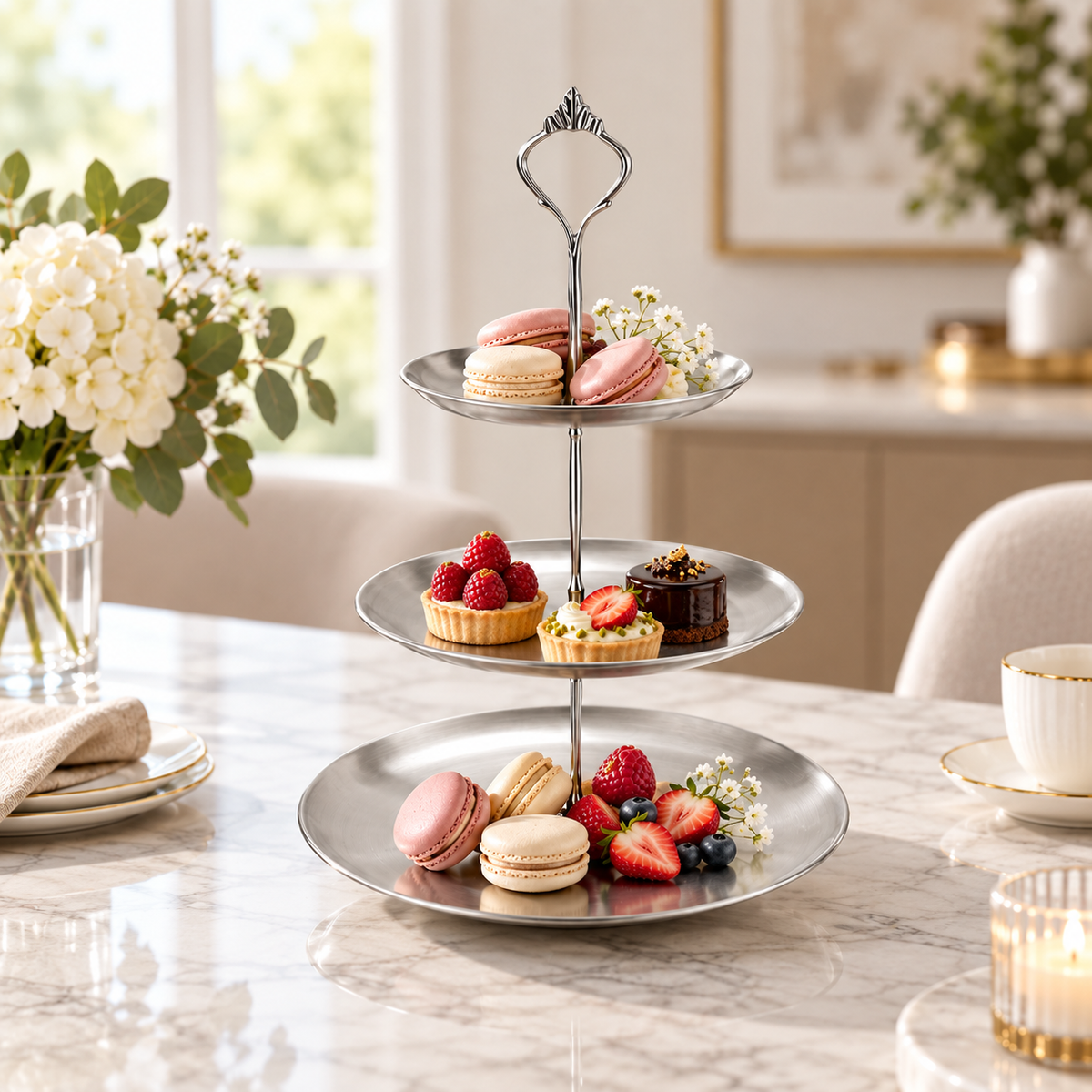 Apex 2 Tier Brushed Silver Patisserie Tower