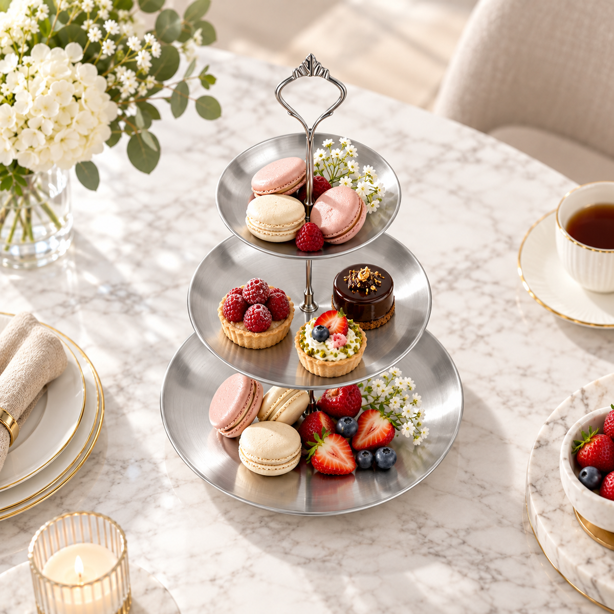 Apex 2 Tier Brushed Silver Patisserie Tower