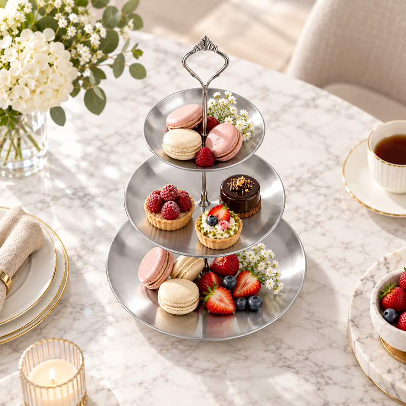 Apex 2 Tier Brushed Silver Patisserie Tower