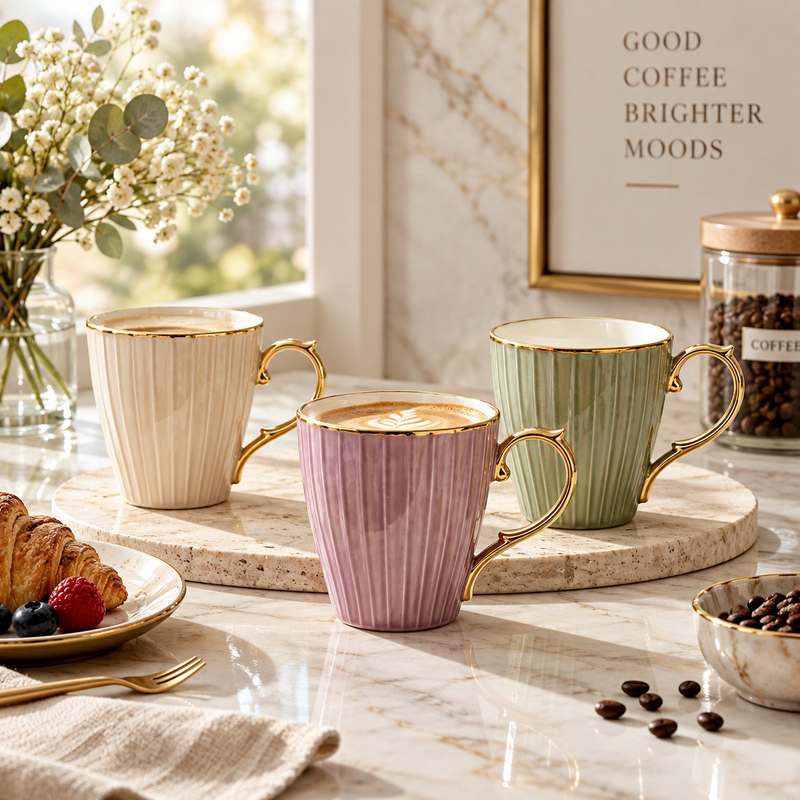 Vintage Gold Accented Mugs Set of 6 Piece (200 CC)
