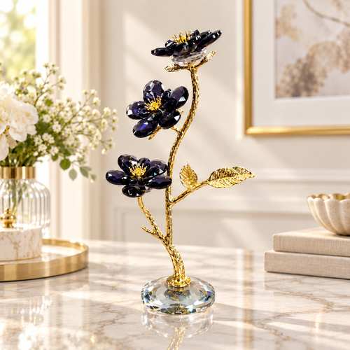 Elegant Amethyst & Gold Crystal Flower Branch