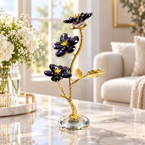 Elegant Amethyst & Gold Crystal Flower Branch