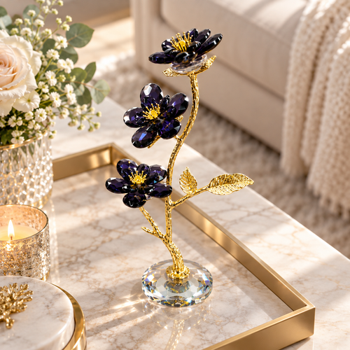Elegant Amethyst & Gold Crystal Flower Branch