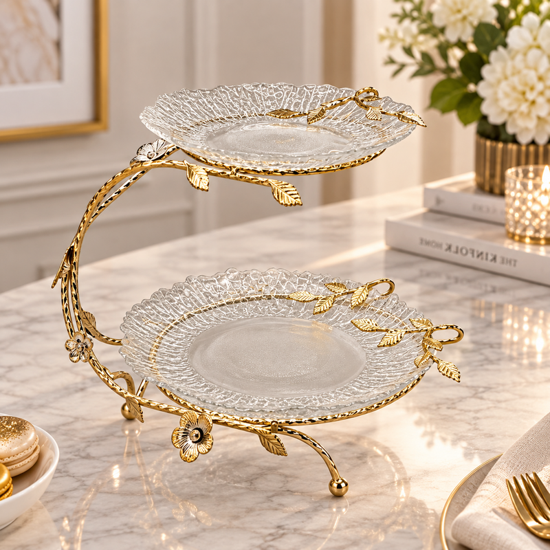 Golden Vine 2-Tier Glass Dessert Server