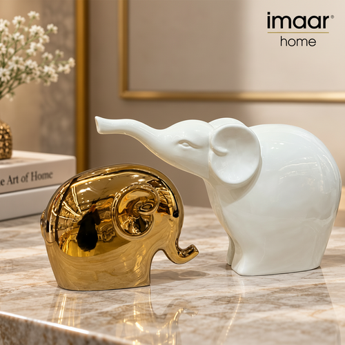 Imperial Gold Textured Elephant Pair Sculpture Set of 2