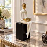 Seated Reader Sculpture in Ivory & Gold