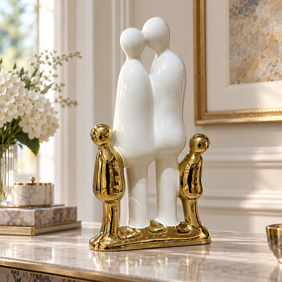 Family of Four Sculpture in Ivory & Gold