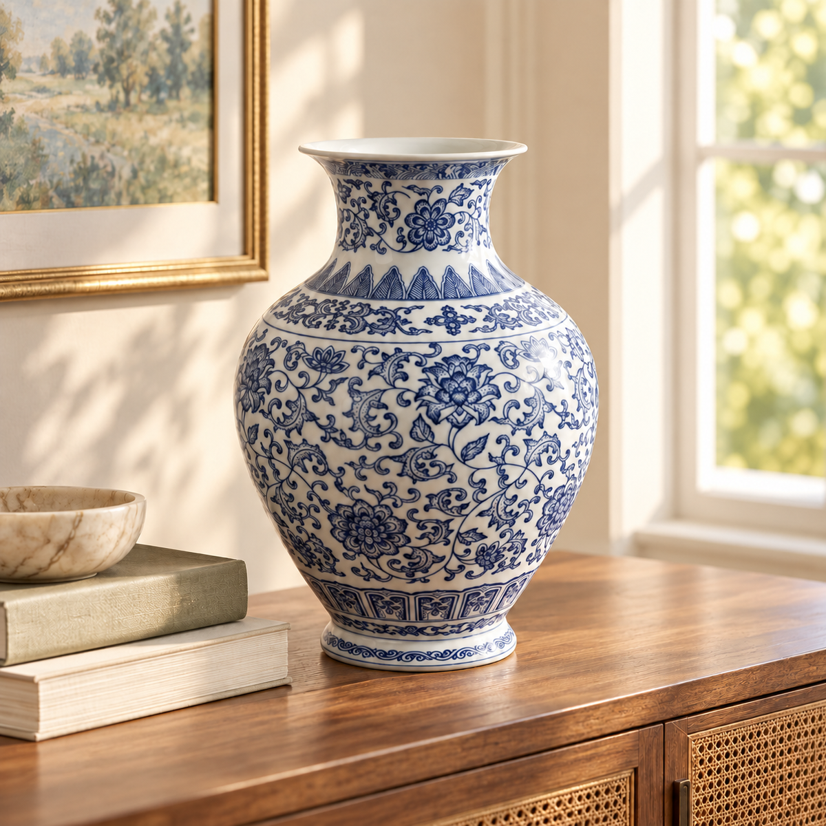 Heritage Blue and White Ovoid Temple Vase
