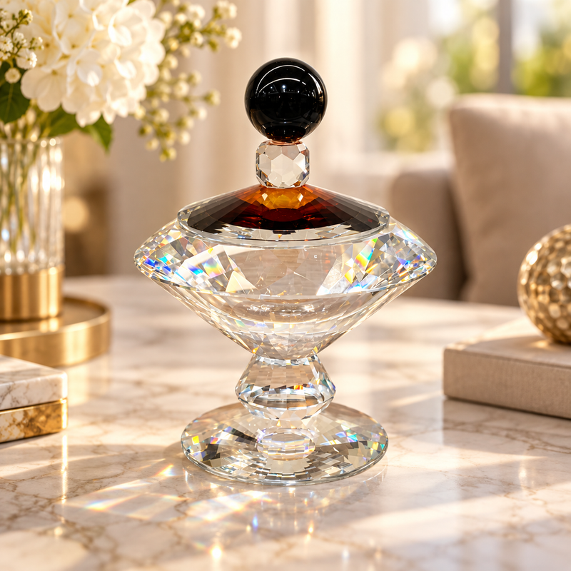 Luxe Diamond-Cut Crystal Candy & Trinket Jar