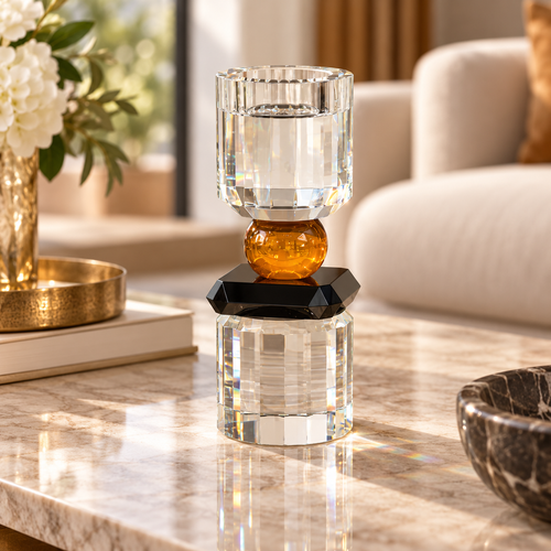 Geometric Crystal Pillar Holder on Black Base