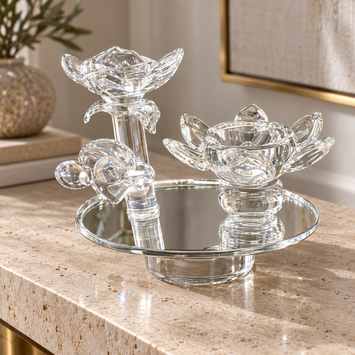 Crystal Lotus Flower Tealight Candle Holder Trio