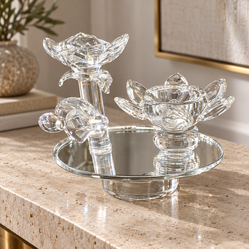 Crystal Lotus Flower Tealight Candle Holder Trio