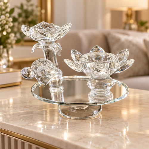 Crystal Lotus Flower Tealight Candle Holder Trio