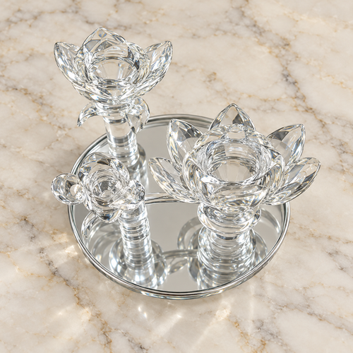 Crystal Lotus Flower Tealight Candle Holder Trio