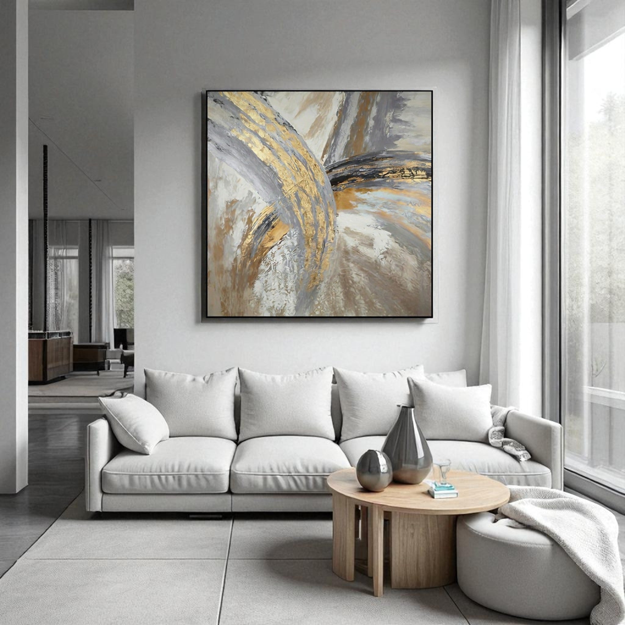 Abstract Gold & Silver Brushstroke Canvas – Modern Luxury Wall Art