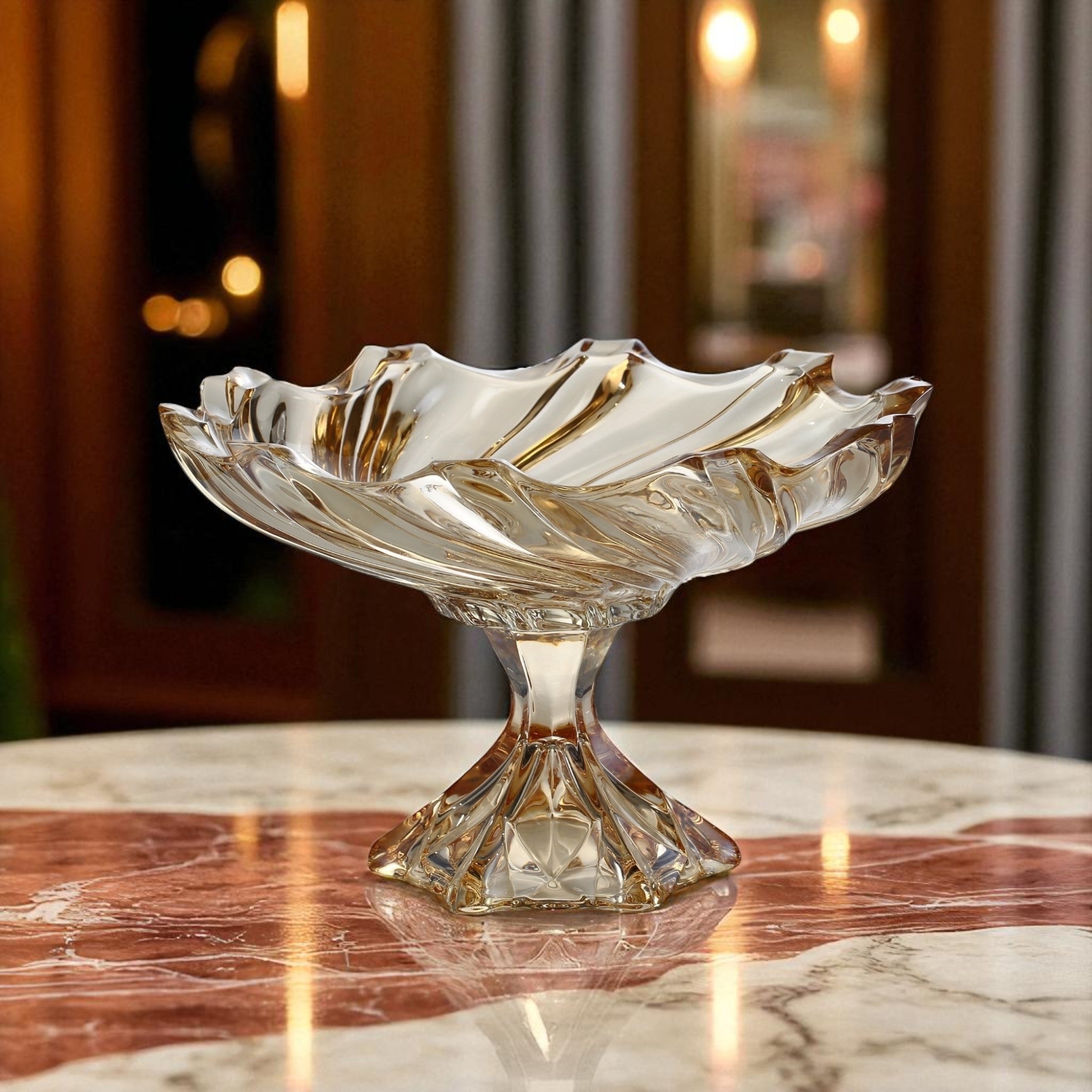 Crystal Pedestal Dessert & Fruit Bowl – Golden Tint Finish