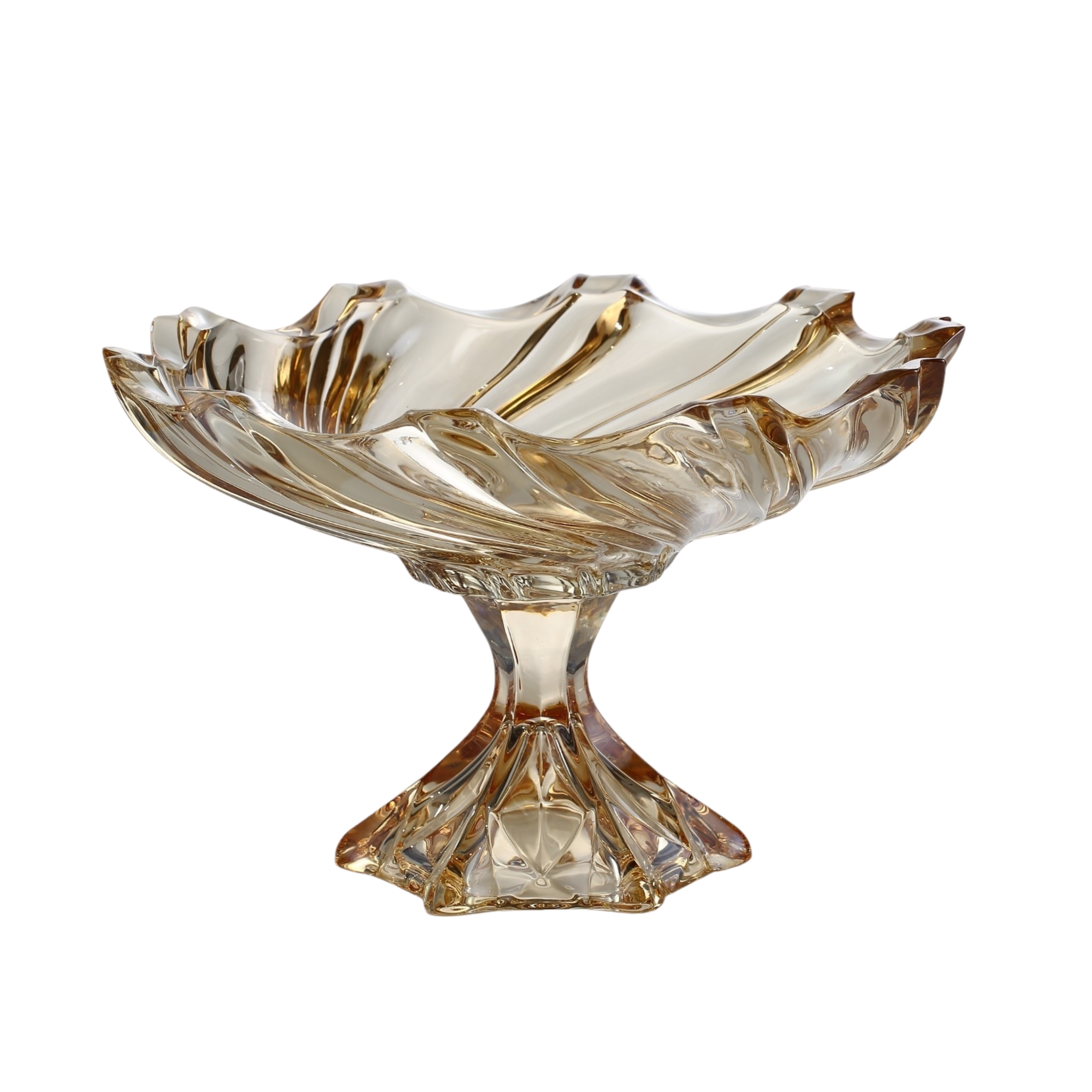 Crystal Pedestal Dessert & Fruit Bowl – Golden Tint Finish