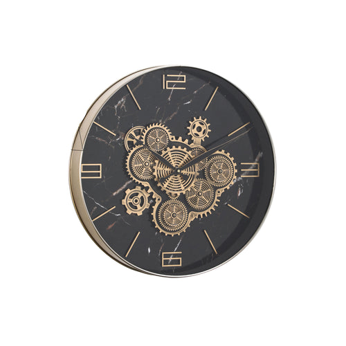 Chronos Black Marble & Gold Gear Wall Clock