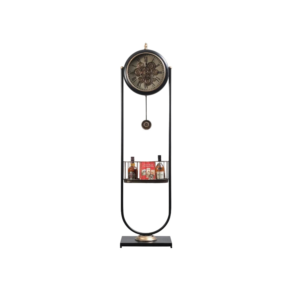 Vintage Industrial Grandfather Clock with Built-In Display Shelf