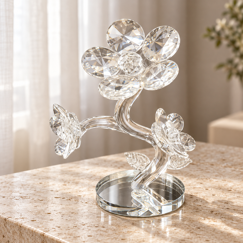 Elegant Crystal Flower Tree Figurine on Mirrored