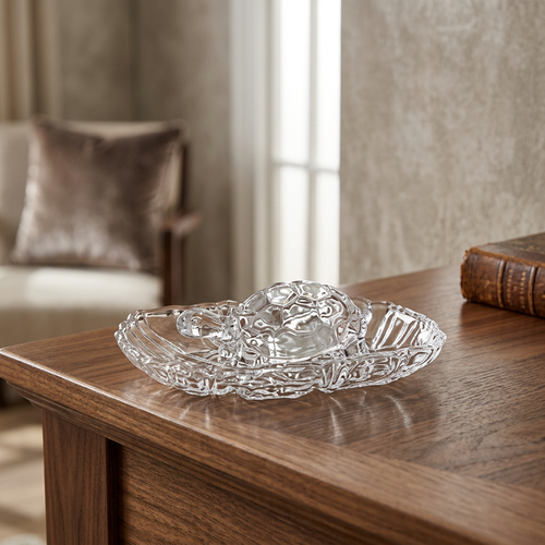 Pristine Crystal Glass Tortoise & Wave Dish Showpiece Set