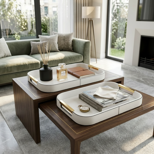 Luxury Leather Finish Serving Tray Set of 2