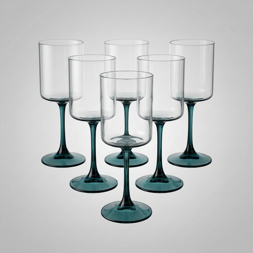 Teal Tinted Wine Glasses Set of 6