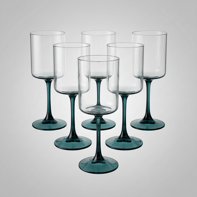 Teal Tinted Wine Glasses Set of 6